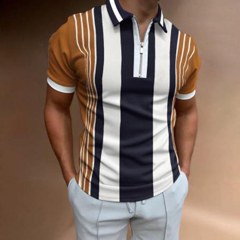 Men's Tribal Zip Polo Shirts Golf Shirt Short Sleeve Polo Shirts Collared Shirts Vintage Casual Vacation Wear Party Outfits 3D Print Quarter Zip Polo Brown Khaki Gray3