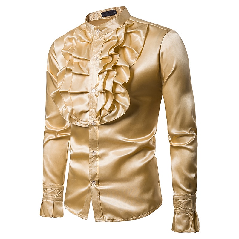 Retro Vintage Rococo Victorian Blouse / Shirt Masquerade Prince Stand Collar Fancy Dress Men's Masquerade Party / Evening Carnival of Venice Adults' Blouse