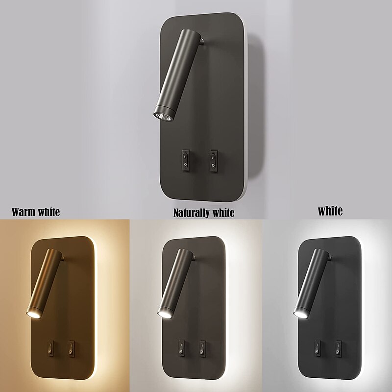 9W Modern LED Wall Sconce Indoor Wall Light LED Reading Spotlight with Switch 350 Swivel 2 in 1 5W Wall Spotlight LED Wall Lamp for Bedroom Bedside Living Room Study Room3
