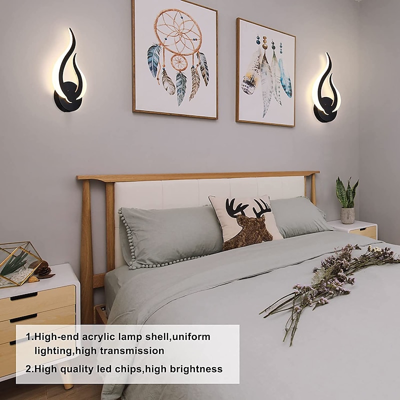 LED Wall Light Indoor Wall Lamp 2PCS Modern Acrylic Black Wall Mounted Wall Lamp Suitable for Home Office Bar AC85-265V2