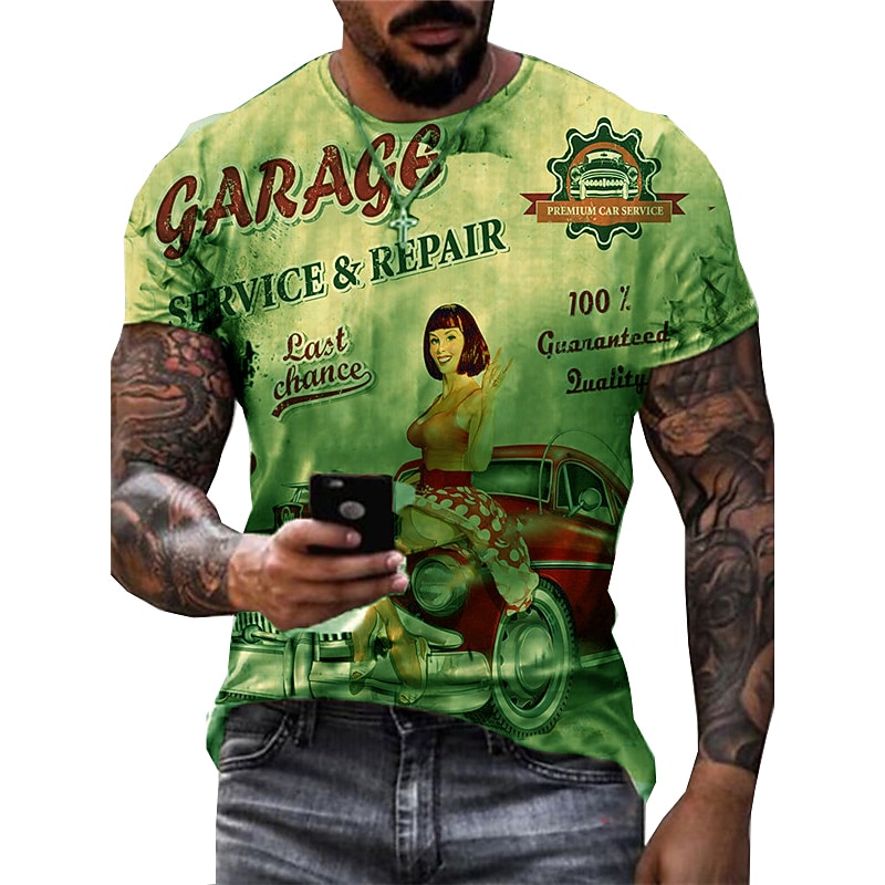Men's Graphic Cartoon Car T Shirt Distressed T Shirt Short Sleeve T shirt 3D Print Crew Neck Shirt Fashion Basic Classic Street Casual Daily Yellow Purple Green Summer Clothing Apparel S M L XL 2XL2