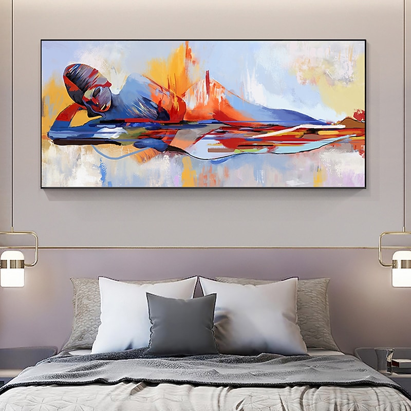 Mintura Handmade Oil Painting On Canvas Wall Art Decoration Modern Abstract Sleeping Buddha Picture For Home Decor Rolled Frameless Unstretched Painting4