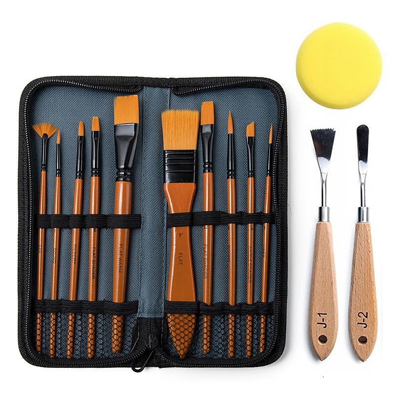 cross-border brush special-shaped scraper 13-piece set sponge pigment toning painting tool storage bag nylon brush