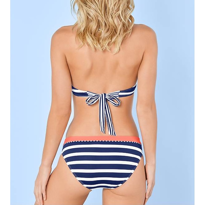 Women's Normal Swimwear Bikini 2 Piece Swimsuit 2 Piece Sexy Vacation Beach Wear Striped V Wire Sleeveless Bathing Suits4