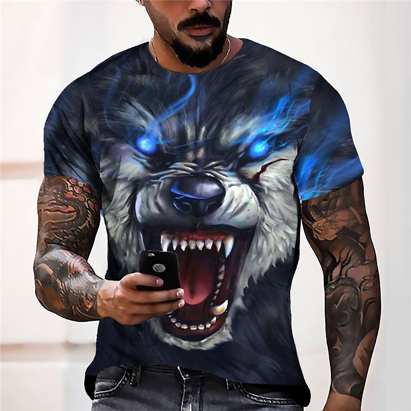 Men's Unisex Wolf Graphic Prints T Shirt Short Sleeve T shirt 3D Print Crew Neck Shirt Sports Designer Casual Outdoor Street Daily Light Green Blue Dark Green Summer Clothing Apparel S M L XL XXL 3XL