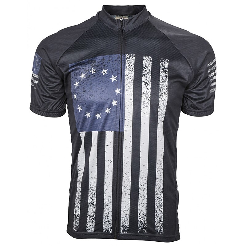 Men's Cycling Jersey American / USA Short Sleeve Bike Top with 3 Rear Pockets Mountain Bike MTB Road Bike Cycling Quick Dry Reflective Strips Back Pocket Moisture Wicking Sports Black Clothing Apparel