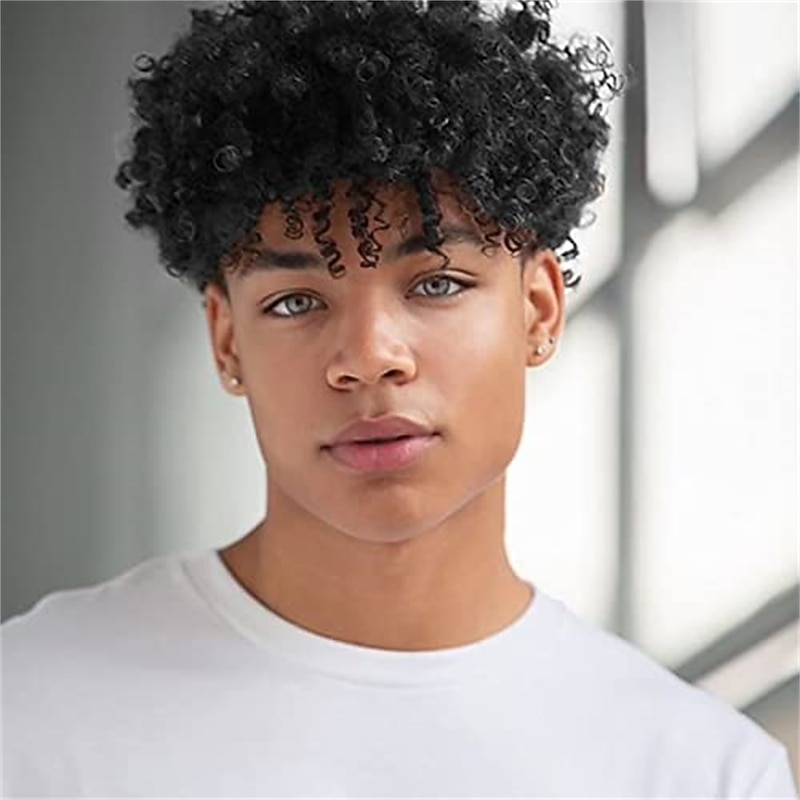 Short Curly Afro Wig for Men Black Short Kinky Synthetic Wig Halloween Cosplay Costume Full Wigs