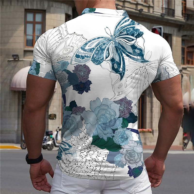 Men's Floral Polo Shirts Hawaiian Polo Shirts Golf Shirt Short Sleeve Shirt Turndown Casual Daily 3D Print Blue Purple Brown Green Print Button-Down Clothing Apparel Fashion Designer Casual Breathable2