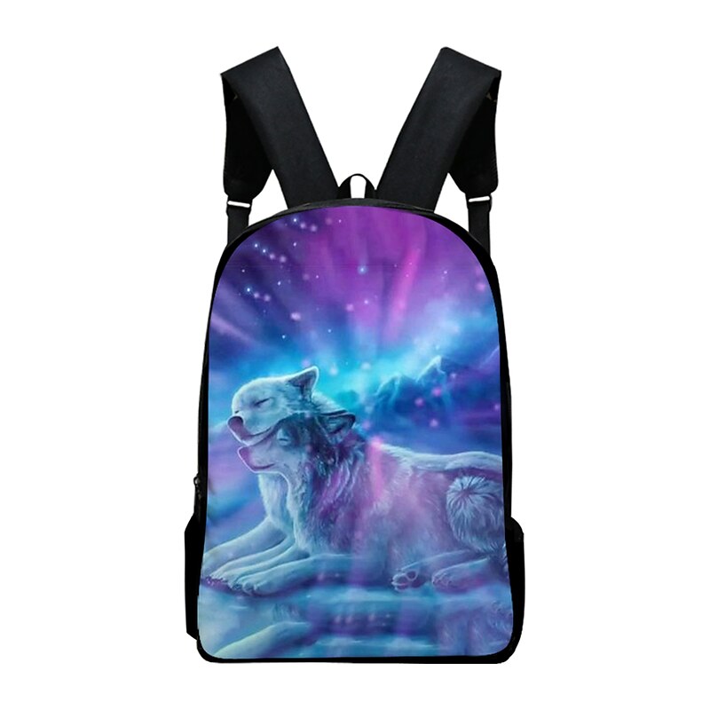 Galaxy Wolf Print Backpack for Teens – Cosmic Animal School Bag with 3D Howling Wolf Design for Boys and Girls2