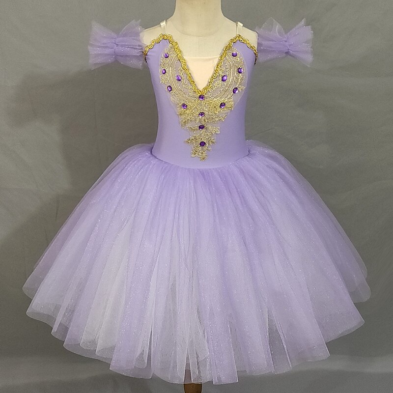 Ballet Tutu Dress Dress Rhinestone Lace Embroidery Girls' Performance Training Sleeveless High Polyester Mesh2