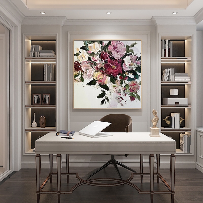 Oil Painting Hand Painted Square Still Life Floral / Botanical Modern Stretched Canvas3