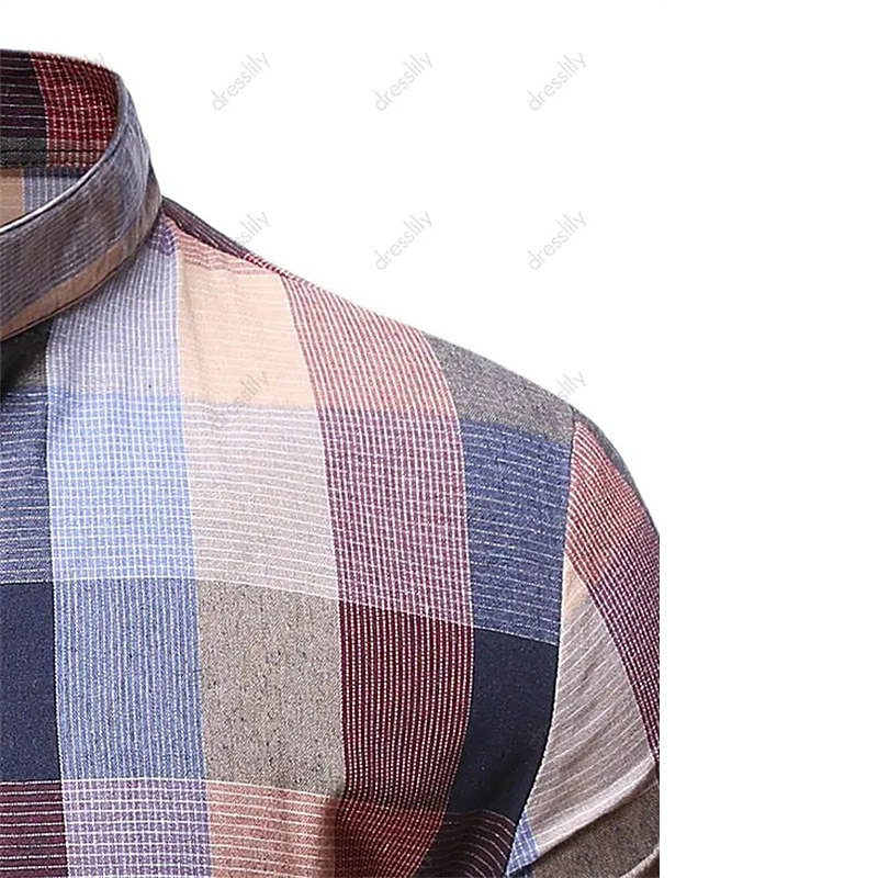 Men's Chinese Collar Shirt Mandarin Collar Shirt Dress Shirt Plaid Shirt Collarless Shirt Graphic Wedding Outdoor Purple Long Sleeve Turndown Spring &  Fall Clothing Apparel Print3