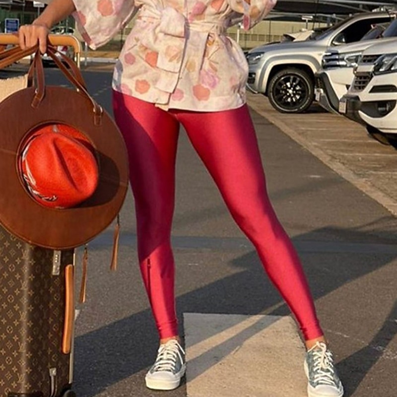 Women's Normal Tights Leggings Cozy Leggings Fashion Full Length Mid Waist Plain Comfort Micro-elastic Party Valentine's Day Casual Black White Pink Wine Summer Spring &  Fall Slim3