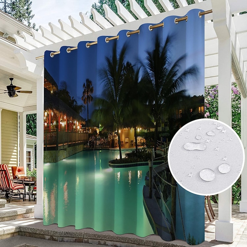 Waterproof Outdoor Curtain Privacy, Sliding Patio Beach Curtain Drapes , Pergola Curtains Grommet For Gazebo, Balcony, Porch, Party, Hotel, 1 Panel 9