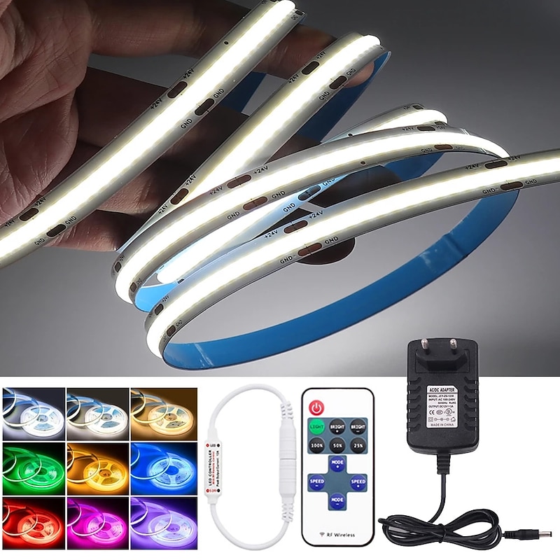 2~5m COB LED Strip Ligh 640/960/1600 LEDs 10mm Warm White Red Blue Yellow 12V for Under Cabinet Vanity Mirror Bedroom Kitchen