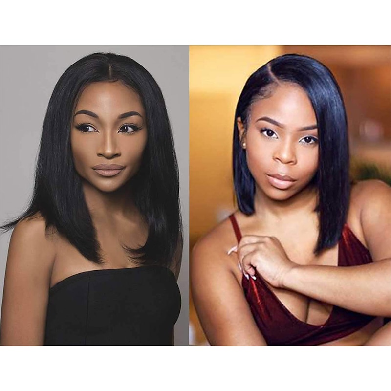 Hair Black Shoulder Length Wig for Women 14 Inch Straight Bob Wigs Synthetic Wig Middle Part Wig Heat Resistant Wigs2