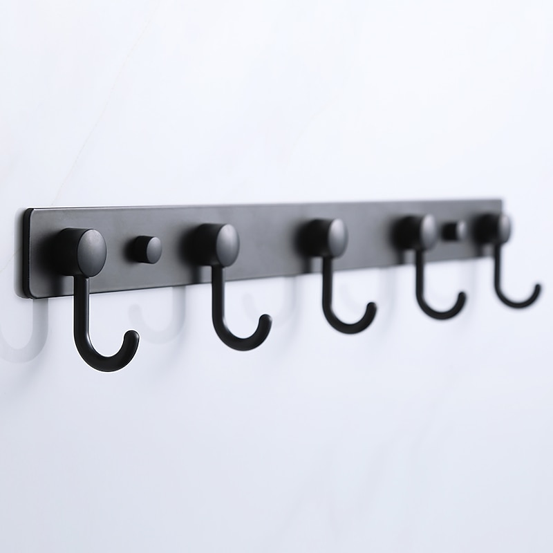 Coat Hooks Rack Wall Mounted, Heavy Duty Stainless Steel Matte Black Coat Hanger for Towel Bag Clothes Hat, 5 Hooks
