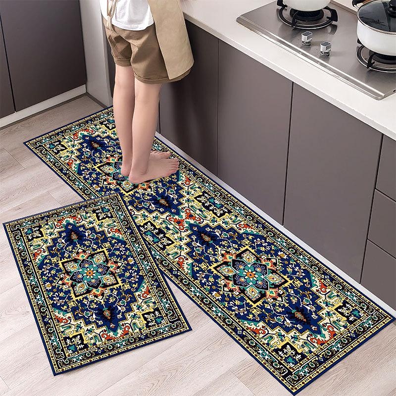 Boho Style Kitchen Mat Kitchen Rug Set of 2 Pcs,Perfect for Kitchen, Bathroom, Living Room, Soft, Absorbent Microfiber Material, Non-Slip, Easy Clean Machine Washable Floor Runner4