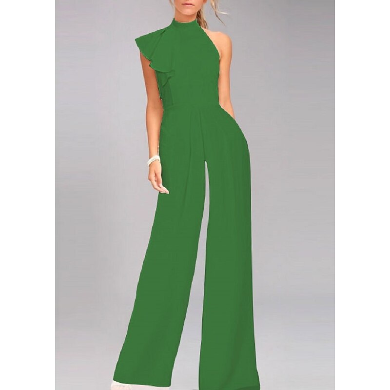 TS Beach Wedding Jumpsuits Elegant Dress Wedding Guest Holiday Floor Length Sleeveless One Shoulder Satin with Ruffles Draping 20253