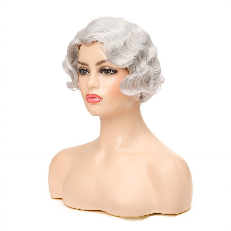 Baruisi Silver Short Curly 1920s Nuna Wig for Women Synthetic Cosplay Finger Wave Pixie Wig Halloween Wigs3
