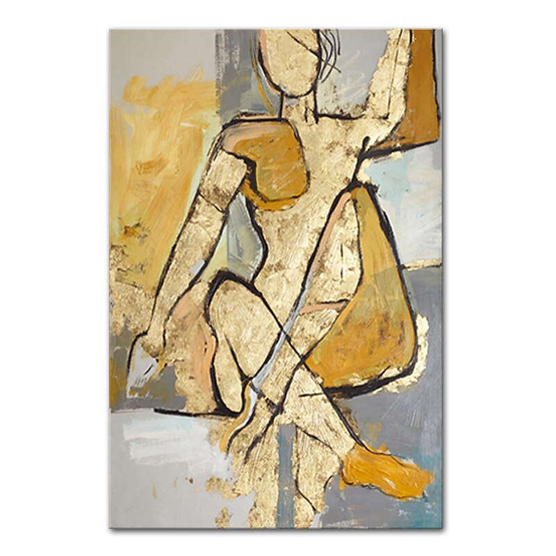 Mintura Handmade Abstract  Golden Figure Oil Painting On Canvas Wall Art Decoration Modern Picture For Home Decor Rolled Frameless Unstretched Painting2