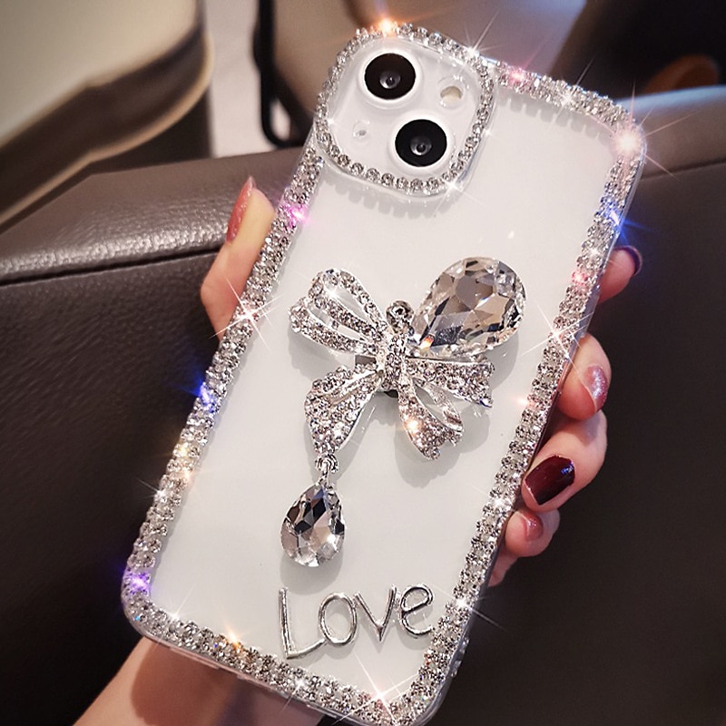 Phone Case For iPhone 17 Pro Max 17 Air 16 15 14 Pro Max Plus 16e 13 12 Pro Max Mini Back Cover Crystal Clear for Women Girl Bling Glitter Shiny Shockproof Butterfly Rhinestone