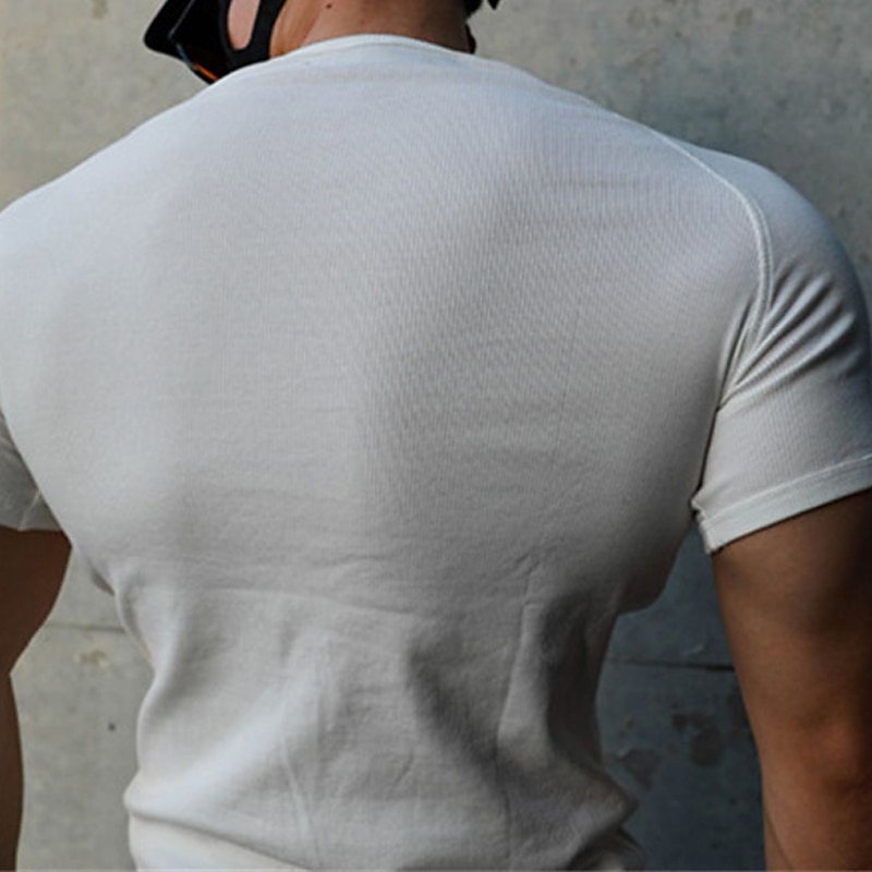 Men's Henley Shirt Muscle Shirt Ribbed Knit tee Short Sleeve Plain Fashion Casual Comfortable Button-Down Henley Street Holiday Beach Summer White Gray Henley T-Shirt2