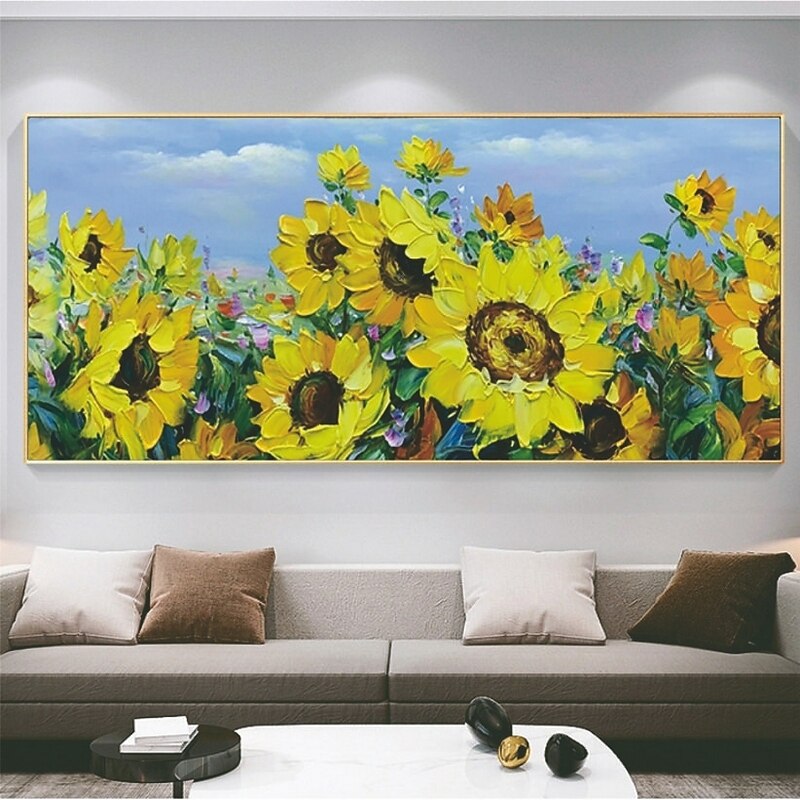 Handmade Hand Painted Oil Painting Wall Art Natural Sky Sunflower Landscape Home Decoration Decor Rolled Canvas No Frame Unstretched
