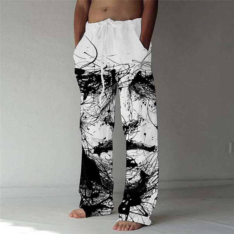 Men's Trousers Summer Pants Beach Pants Drawstring Elastic Waist Front Pocket Graphic Prints Phoenix Comfort Soft Casual Daily Fashion Designer Black White2