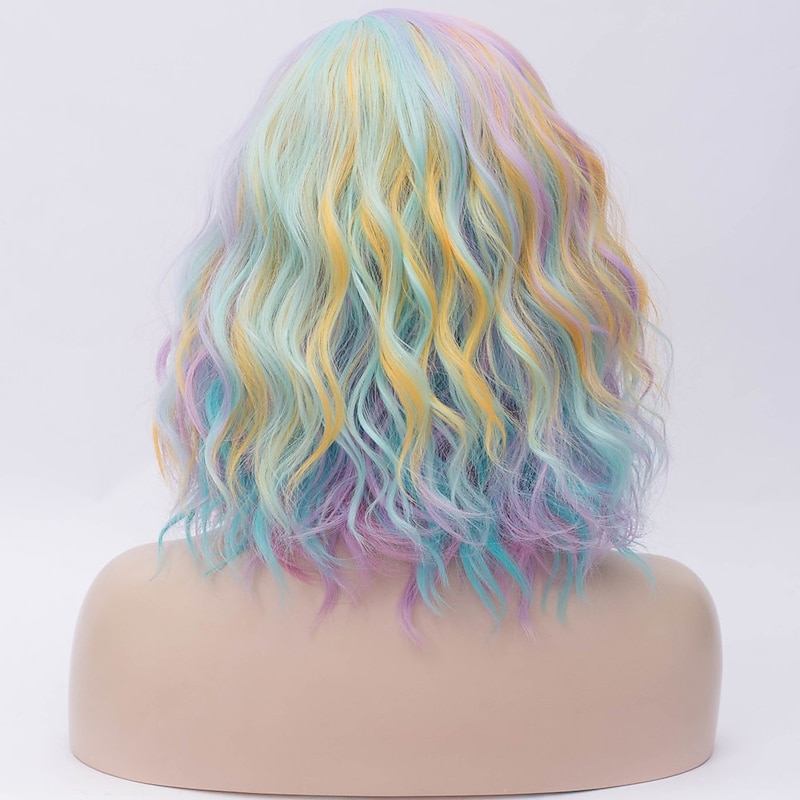 16 Rainbow Wigs for Kids Girls Short Curly Bob Wavy Women Wig Body Wave  Cosplay Daily Party Wigs Unicorn Wigs Halloween Wigs2