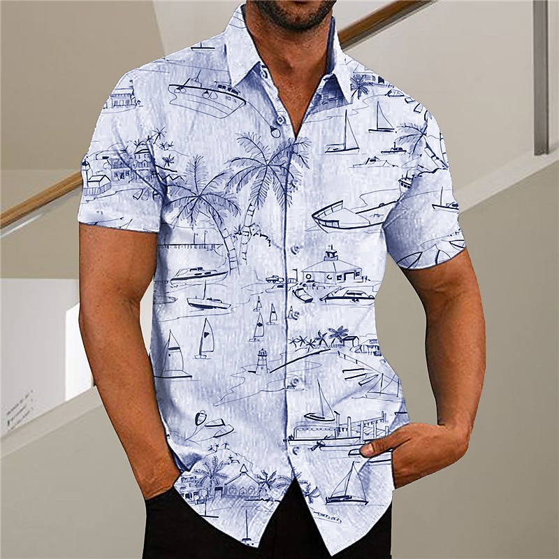 Men's Coconut Tree Aloha Tropical Plants Shirt Summer Hawaiian Shirt Short Sleeve Shirt Turndown Fashion Designer Casual Outdoor Street Casual White Yellow Light Green Print S M L4