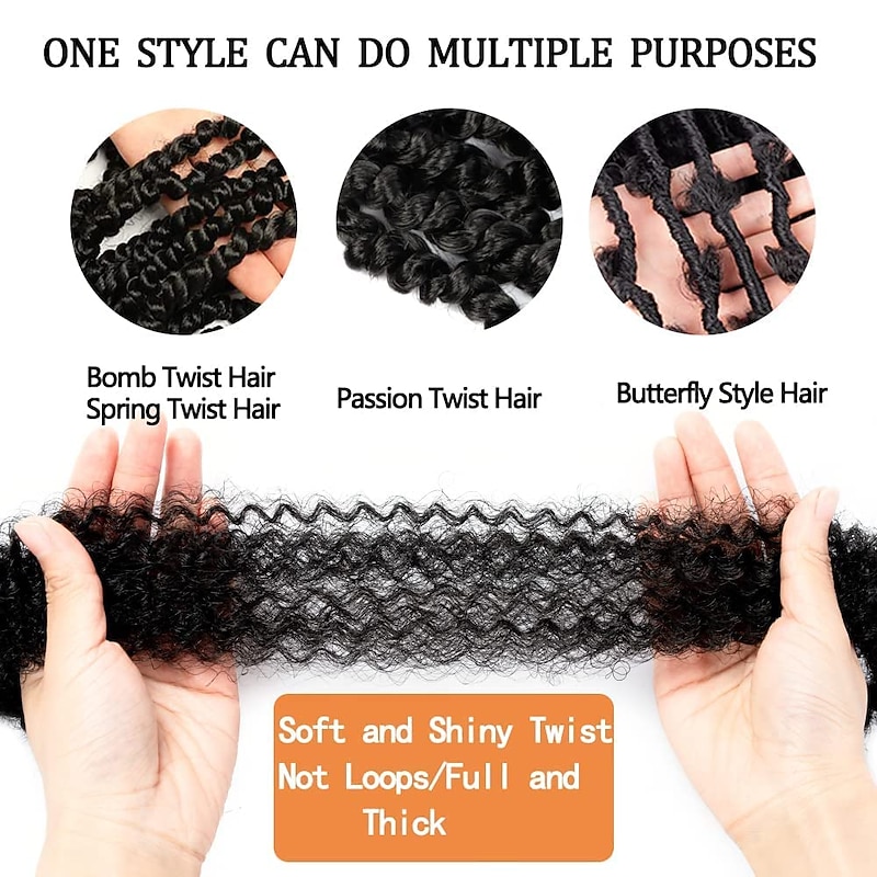12 Inch Soft Spring Afro Twist Hair 8 Packs Pre-Separated Long Spring Twsit For Distressed Butterfly Locs Marley Twist Afro Crochet Braids Synthetic Hair Extension For Women4