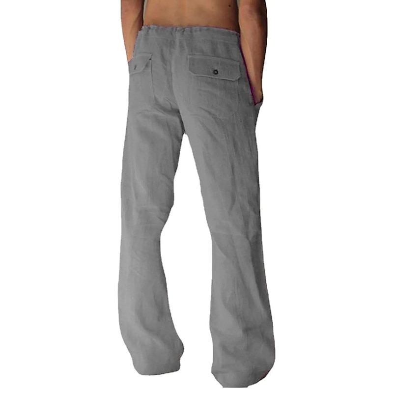 Men's Linen Pants Trousers Summer Pants Drawstring Pocket Plain Comfort Lightweight Full Length Yoga Casual Daily Basic Straight Loose Fit Black White Micro-elastic3