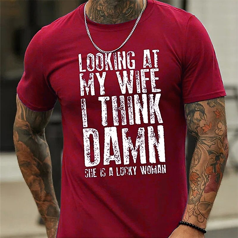 Men's Graphic Letter She's A Lucky Woman T Shirt Casual Style 100% Cotton Short Sleeve Graphic Shirt Black Wine Royal Blue Comfortable Tee Street Casual Fashion Designer Clothing4