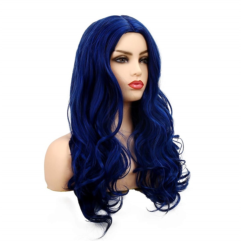 Blue Wigs for Women Long Curly Wavy Middle Part Synthetic Natural Looking Heat Resistant Party  Cosplay Wig Halloween Wigs3