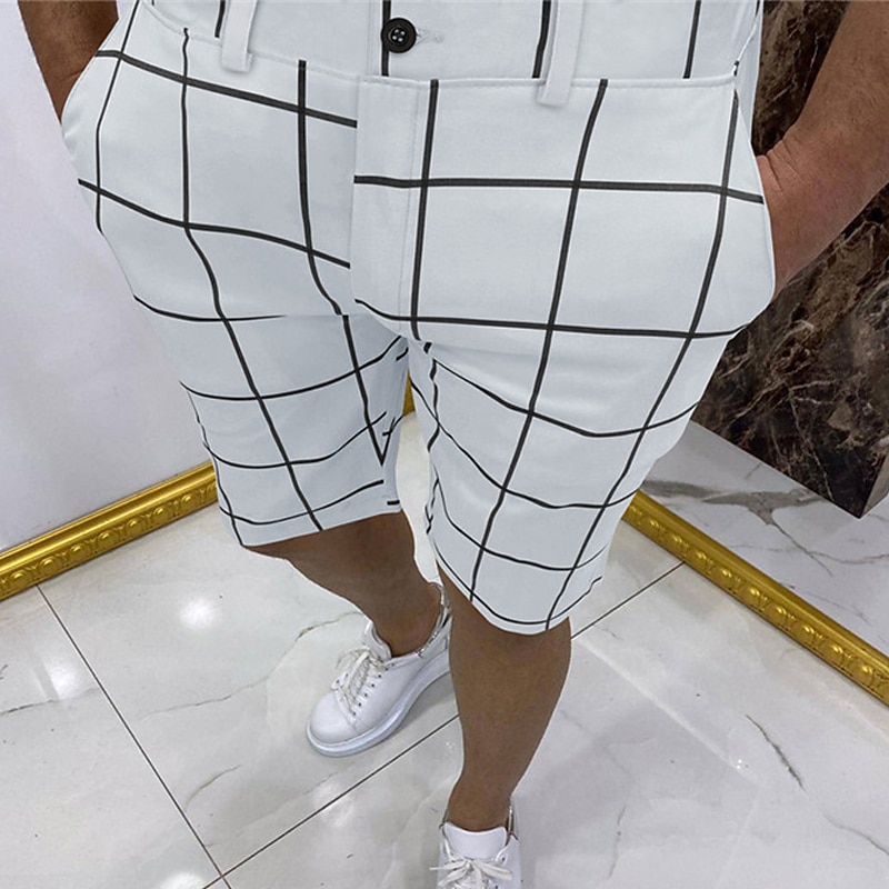 Men's Shorts Chino Shorts Bermuda shorts Work Shorts Zipper Front Pocket Plaid Tartan Dolphin Comfort Breathable Knee Length Formal Business Daily Simple Chic & Modern White Navy Blue2