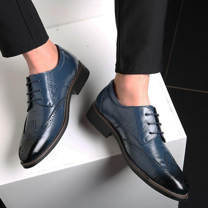 Men's Classic Blue Faux Leather Oxford Shoes with Brogue Detailing and Lace-up Closure – Formal & Casual Wear2