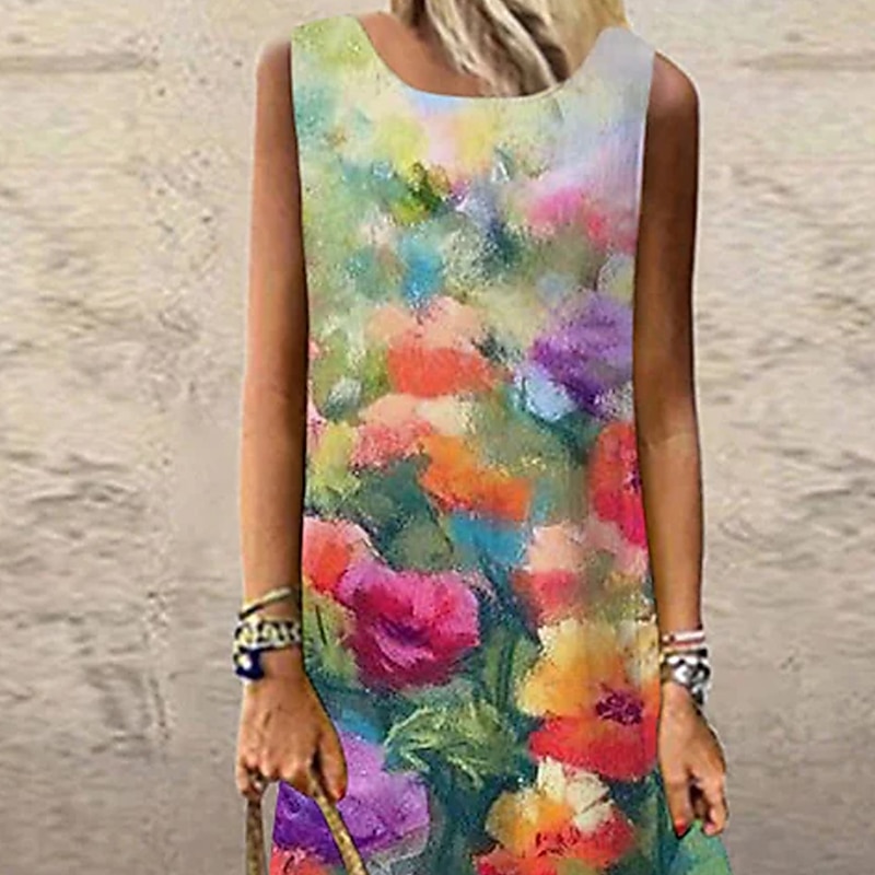 Women's Maxi Dress Sundress Shift Dress Summer Dress Casual Vacation Party Casual Regular Fit Floral Print Sleeveless Crew Neck Fuchsia Summer Spring2