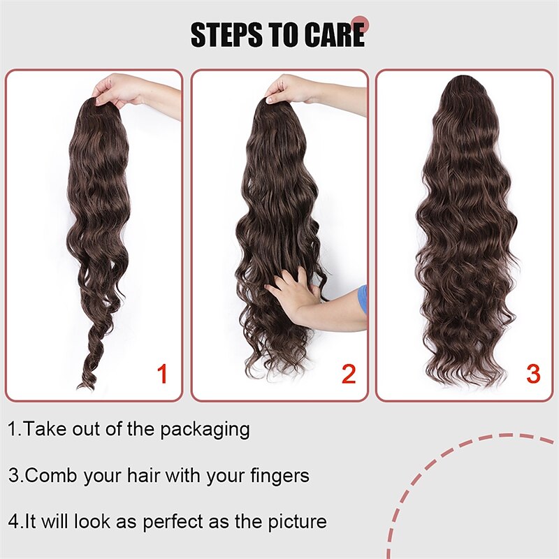 24 inch Body Wave Drawstring Pony Tail For Black Women Heat Resistant Dark Brown Synthetic Ponytail Hair Extensions3