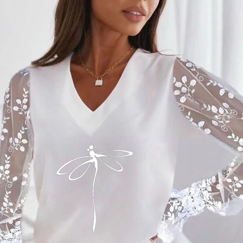 Women's Plus Size T Shirt Animal Basic Long Sleeve V Neck Regular Tops Casual Weekend Patchwork Print Silver Pearl White Ivory Wine Fall & Winter3