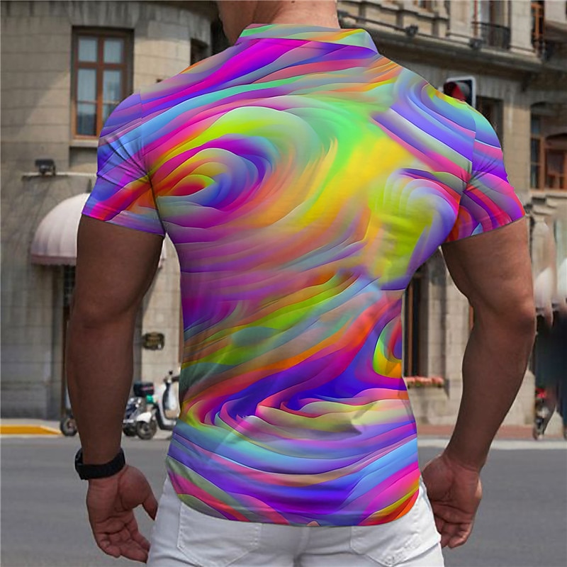 Men's Graphic Hawaiian Polo Shirts Golf Shirt Short Sleeve Polo Shirts Collared Shirts Casual Beach Wear Vacation Wear Party Outfits 3D Print Quarter Zip Polo Blue Purple Green2