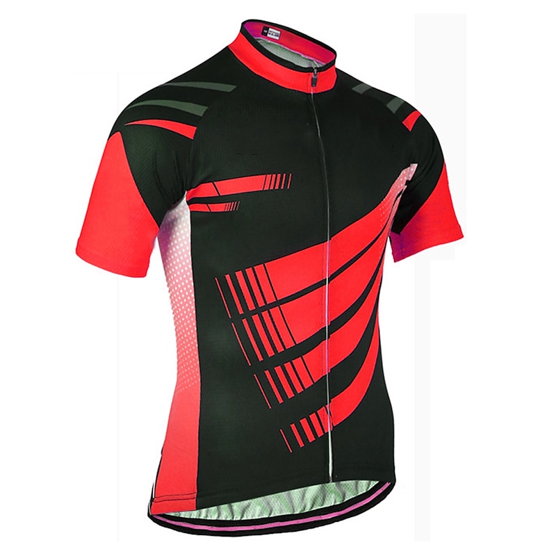 Men's Cycling Jersey Geometric Geometry Short Sleeve Bike Jersey Top with 3 Rear Pockets Mountain Bike MTB Road Bike Cycling Quick Dry Reflective Strips Back Pocket Moisture Wicking Sports Yellow Red3