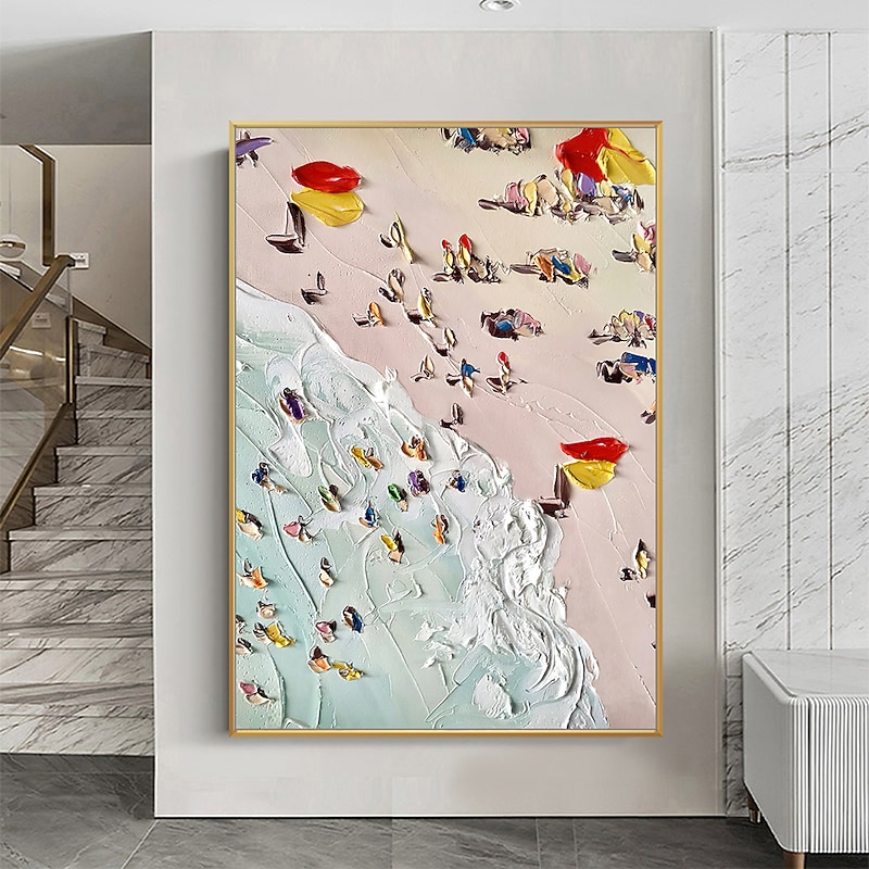 Mintura Handmade Beach Scenery Oil Painting On Canvas Wall Art Decoration Modern Abstract Picture For Home Decor Rolled Frameless Unstretched Painting