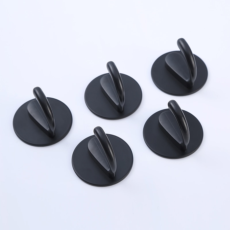 5Pack Wall Hooks, Heavy Duty Hanger Sticky Wall Hooks Waterproof Towel Hook for Tea Cup Robe Coat Kitchen Bathrooms Bedroom Door Office SUS304 Stainless Steel Black3