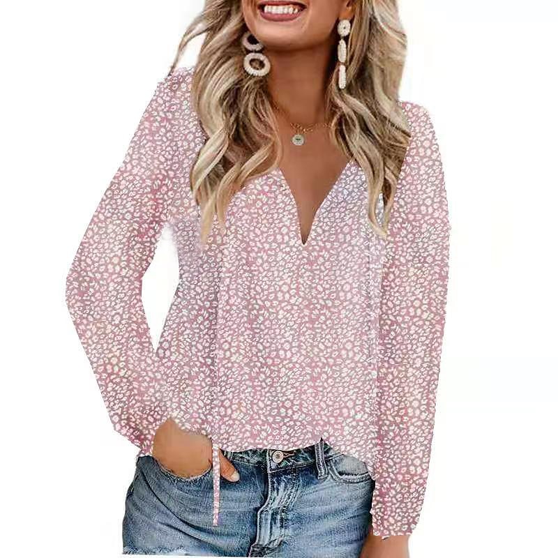 Women's Shirt Lace Shirt Blouse Dressy Tops Leopard Polka Dot Streetwear Casual Long Sleeve V Neck Regular Tops Casual Daily Holiday Lace up Print Black Light Green Pink Wine Blue Spring Fall