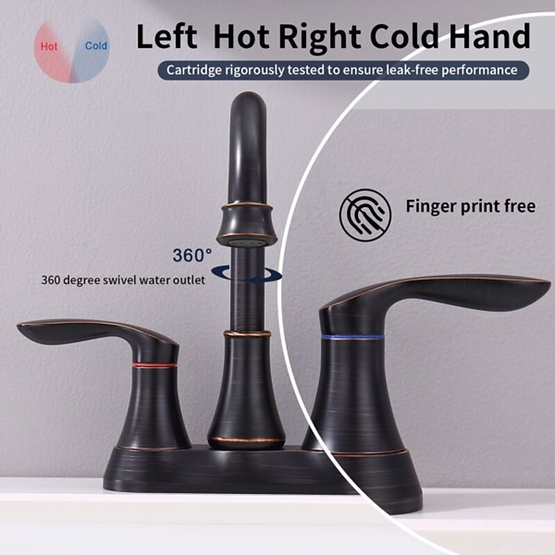 2-Handle 4-Inch Oil Rubbed Bronze Bathroom Faucet Bathroom Vanity Sink Faucets with Pop-up Drain and Supply Hoses2