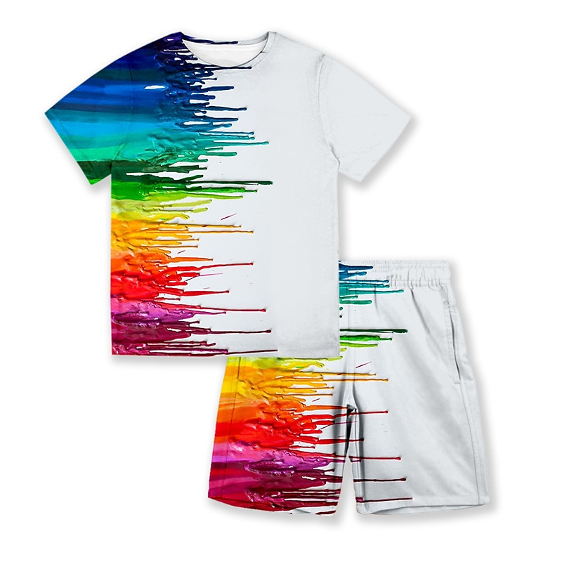 Boys 3D Gradient Ramp T-shirt & Shorts Clothing Set Short Sleeve Summer Spring Sports Fashion Cool Kids 3-13 Years Outdoor Vacation Street Regular Fit