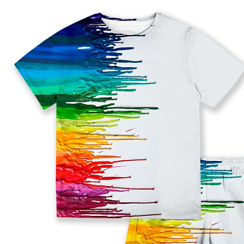 Boys 3D Gradient Ramp T-shirt & Shorts Clothing Set Short Sleeve Summer Spring Sports Fashion Cool Kids 3-13 Years Outdoor Vacation Street Regular Fit2