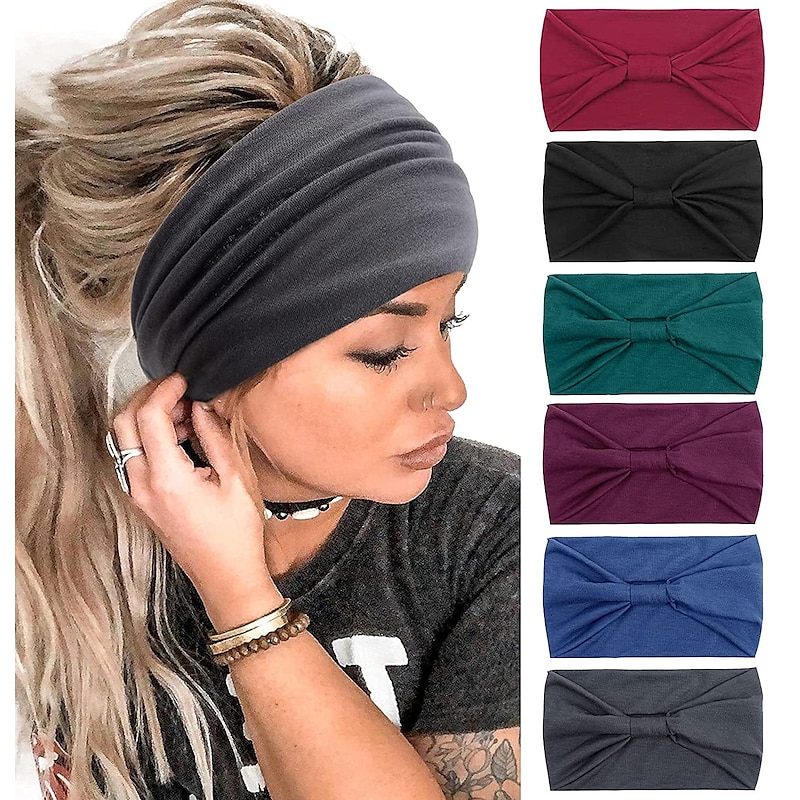 6 Pcs Wide Headbands for Women Boho Bandeau Head Bands Workout Head Wraps Stretch No Slip Hair Wraps Solid Jersey Cotton Headband 2024 – GBP £28