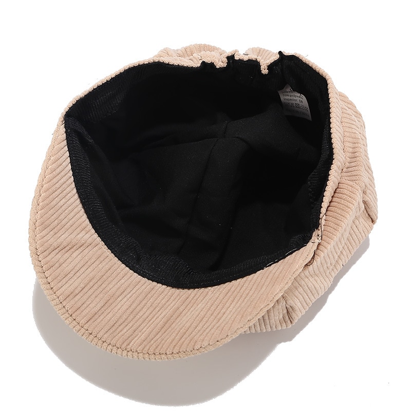 1PCS Solid Color Women Beret Spring Autumn Newsboy Hat Vintage Corduroy Elasticity Peaked Cap Painter Hat3